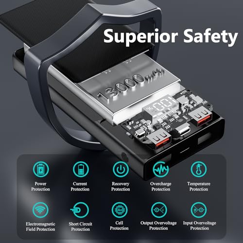 Compact Power Bank with dual cables, 13000mAh Fast Charging