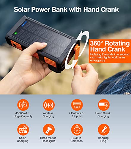 Wireless Solar Power Bank - 45800mAh, Fast Charging
