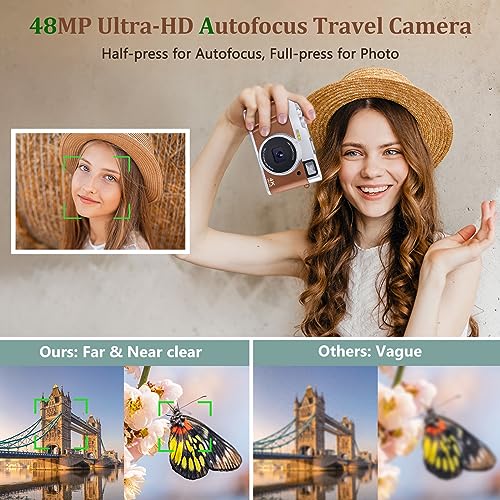 4K Digital Camera with Autofocus, 48MP, Compact Travel