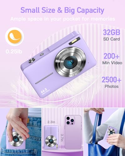 Purple Kids Digital Camera, 1080P, 44MP, 16X Zoom