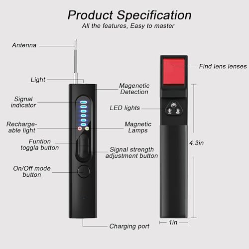 Wireless Hidden Camera & GPS Detector, 5-Sensitivity Privacy Scanner