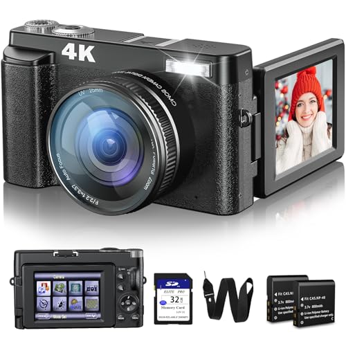 Compact 4K Camera, 48MP, Autofocus, 16X Zoom (2 Batteries)