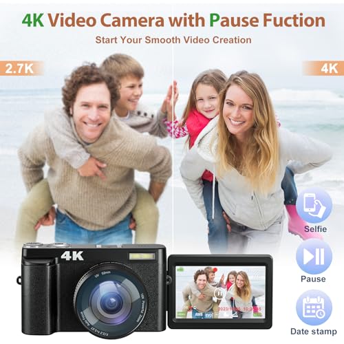 Compact 4K Camera, 48MP, Autofocus, 16X Zoom (2 Batteries)