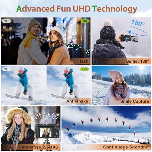 Compact 4K Camera, 48MP, Autofocus, 16X Zoom (2 Batteries)