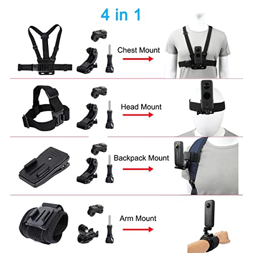 Insta360 One X3/X2/X Accessory Kit: Head Strap, Chest Mount, Backpack Clip