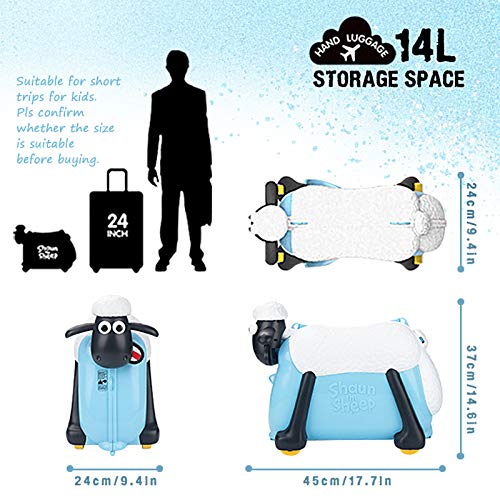 Blue Shaun the Sheep Kids Ride-On Suitcase