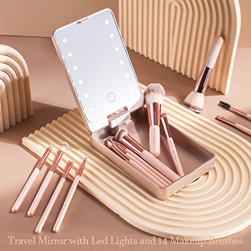 BS-MALL 14-Piece Travel Makeup Brush Set with LED Mirror
