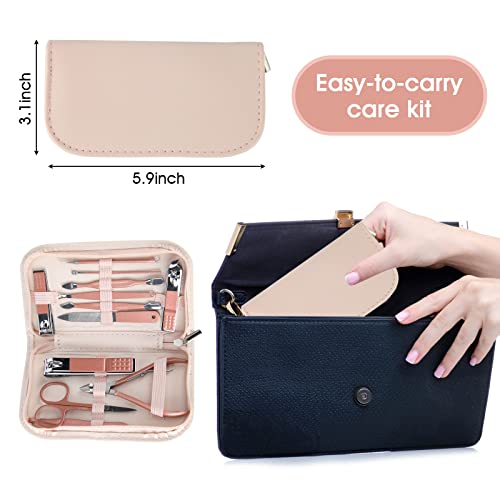 Rose Gold Manicure Set with Pink Leather Bag
