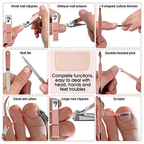 Rose Gold Manicure Set with Pink Leather Bag