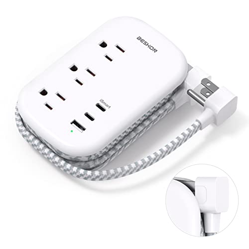 BESHON Flat Plug Power Strip with USB Ports