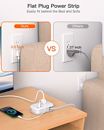 BESHON Flat Plug Power Strip with USB Ports