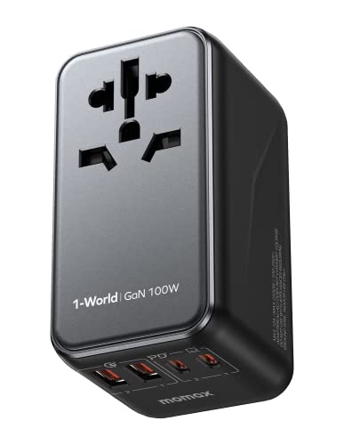 MOMAX Universal Fast GaN Travel Adapter, USB-C+USB-A Ports