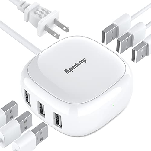 SUPERDANNY 6-Port USB Charging Station, Multiple Devices, White