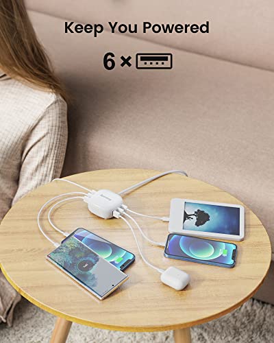 SUPERDANNY 6-Port USB Charging Station, Multiple Devices, White