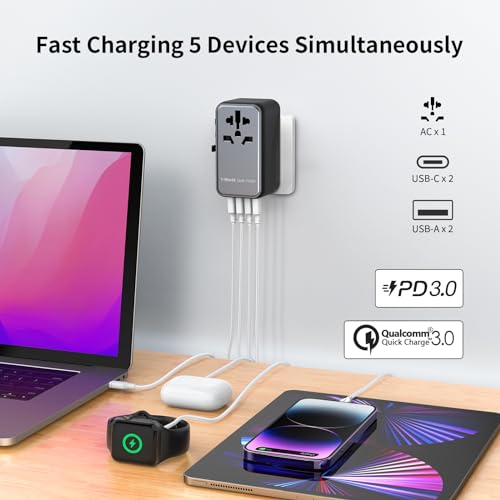 MOMAX Universal Fast GaN Travel Adapter, USB-C+USB-A Ports