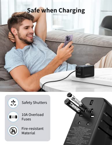 MOMAX Universal Fast GaN Travel Adapter, USB-C+USB-A Ports