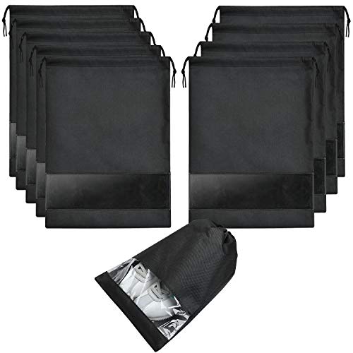 SPIKG 10-Pack Travel Shoe Bags with Window (Black)