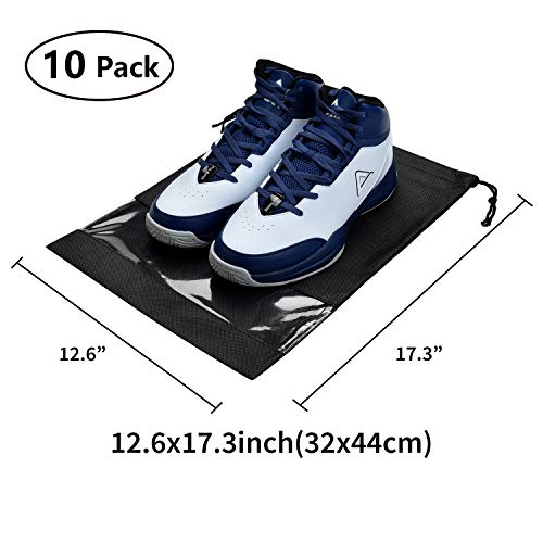 SPIKG 10-Pack Travel Shoe Bags with Window (Black)