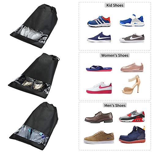 SPIKG 10-Pack Travel Shoe Bags with Window (Black)