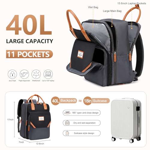40L Travel Laptop Backpack, Flight Approved, USB Charging