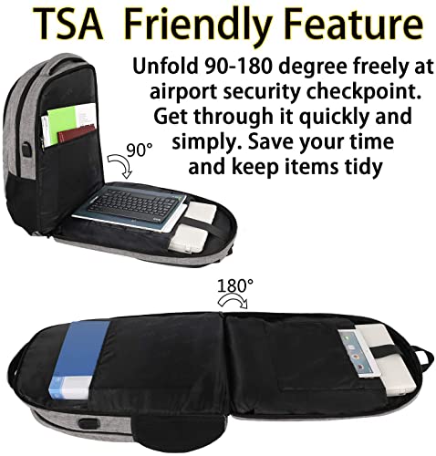 17" Travel Laptop Backpack with USB Charger - Grey