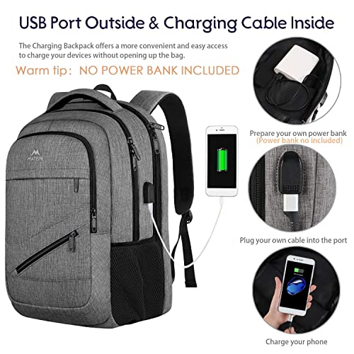 17" Travel Laptop Backpack with USB Charger - Grey