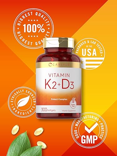 Carlyle Vitamin K2 and D3 Supplement | 300 capsules | 200mcg K2 MK7 & 250mcg D3 | Non-GMO