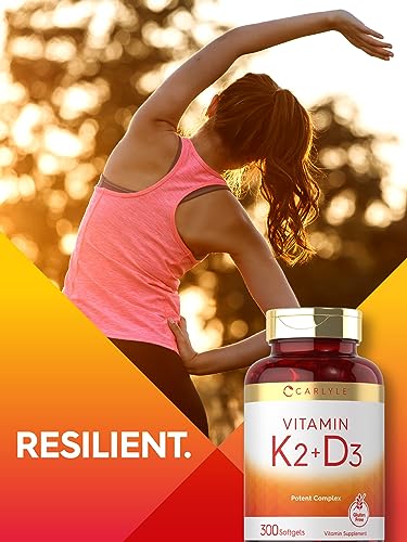 Carlyle Vitamin K2 and D3 Supplement | 300 capsules | 200mcg K2 MK7 & 250mcg D3 | Non-GMO