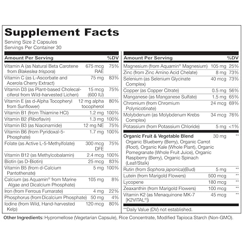 Teen Whole Food Multivitamin - Organic Vegan - 60 Capsules