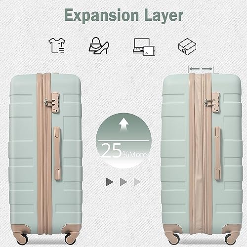 Merax 3 Piece Spinner Luggage Set, Grey Green