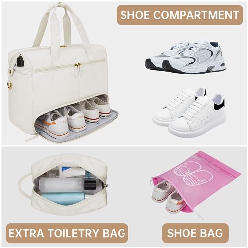 LYAUK Travel Bag with Laptop Compartment & Shoe Compartment - Beige