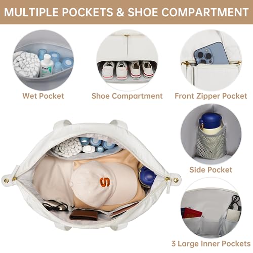 LYAUK Travel Bag with Laptop Compartment & Shoe Compartment - Beige