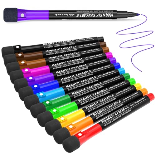 12-Color Magnetic Dry Erase Markers - Fine Point