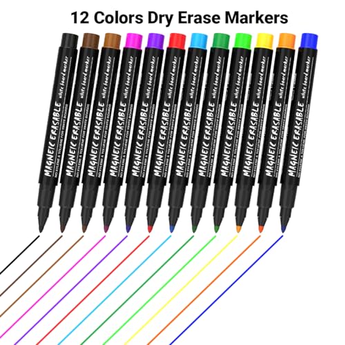 12-Color Magnetic Dry Erase Markers - Fine Point
