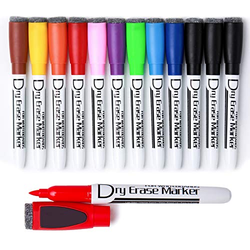 12-Pack Magnetic Dry Erase Markers - 10 Assorted Colors