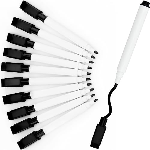 10 Black Whiteboard Marker Pens with Eraser