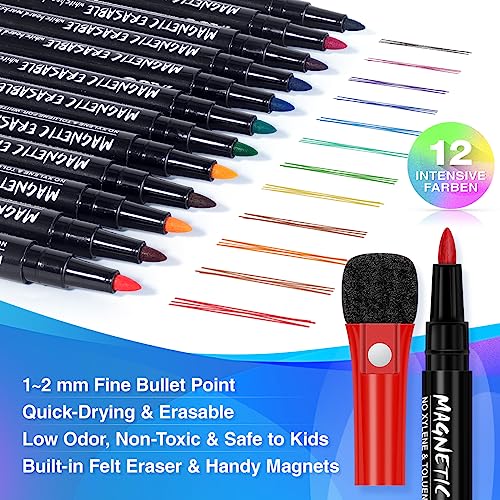 12-Color Magnetic Dry Erase Fine Point Markers
