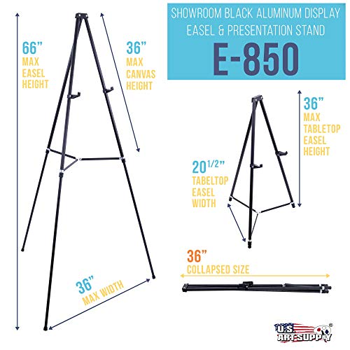 66" High Black Aluminum Display Easel - Adjustable & Portable