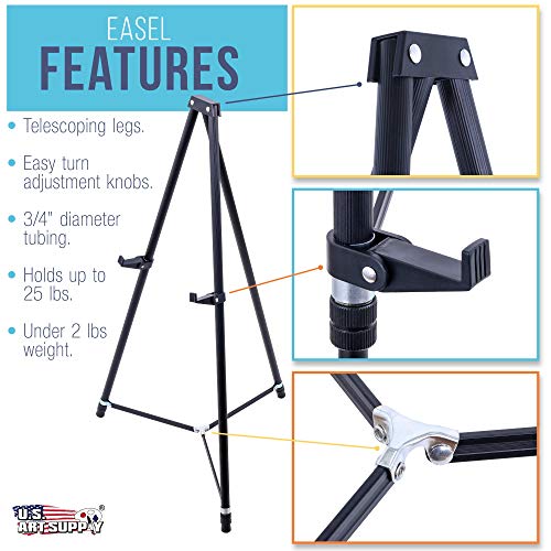 66" High Black Aluminum Display Easel - Adjustable & Portable