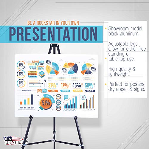 66" High Black Aluminum Display Easel - Adjustable & Portable