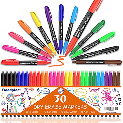 30 Pack Fine Tip Dry Erase Markers, Assorted Colors