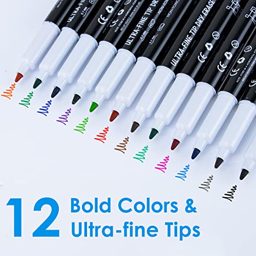 12 Pack Ultra Fine Tip Dry Erase Markers