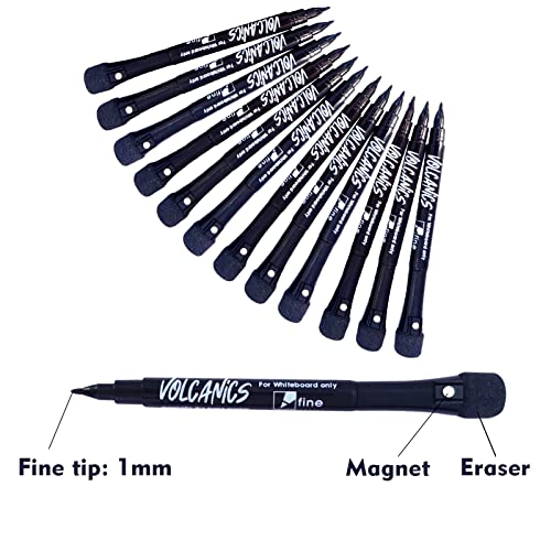12-Pack Magnetic Black Dry Erase Markers with Eraser