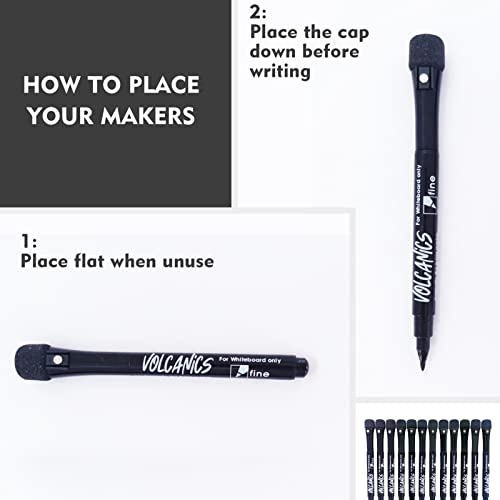12-Pack Magnetic Black Dry Erase Markers with Eraser