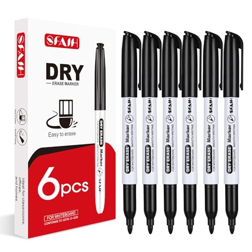 6-Pack Fine Tip Black Dry Erase Markers - Essential for Lean Six Sigma Training