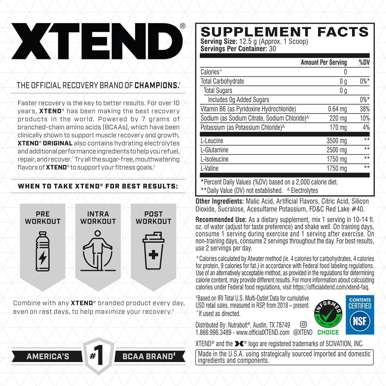 XTEND Original BCAA Muscle Recovery - Multiple Flavors/Servings