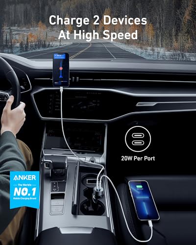Anker USB C Car Charger, 40W 2-Port PowerIQ 3.0 Type C Car Adapter, PowerDrive III Duo with Power Delivery