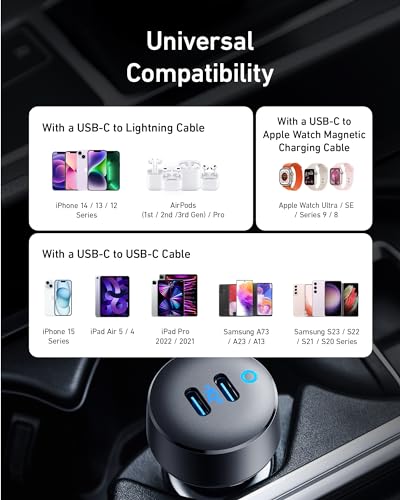 Anker USB C Car Charger, 40W 2-Port PowerIQ 3.0 Type C Car Adapter, PowerDrive III Duo with Power Delivery