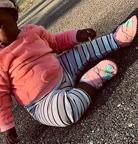 Baby PU Leather Hard Bottom Walking Sneakers - Butterfly/Pink