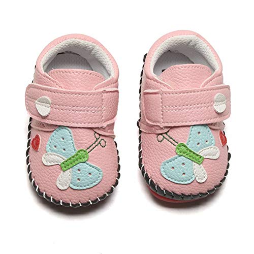 Baby PU Leather Hard Bottom Walking Sneakers - Butterfly/Pink
